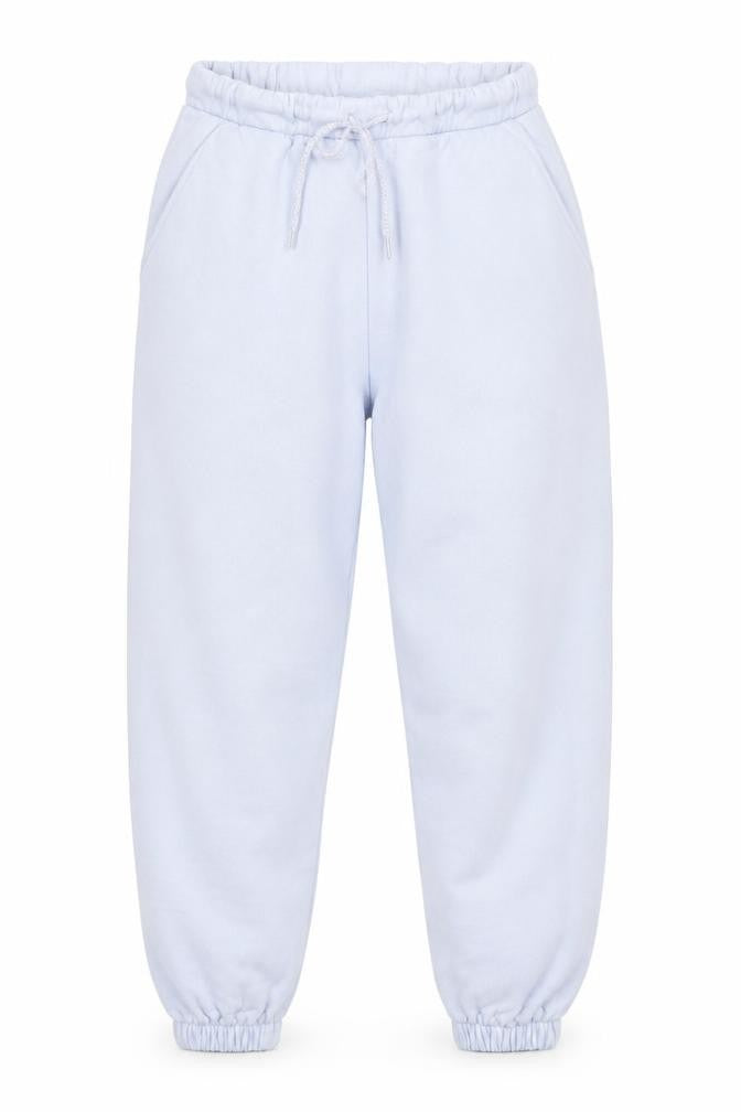 Front view of ASOS women’s blue sweatpants, size UK 10, 24-inch leg