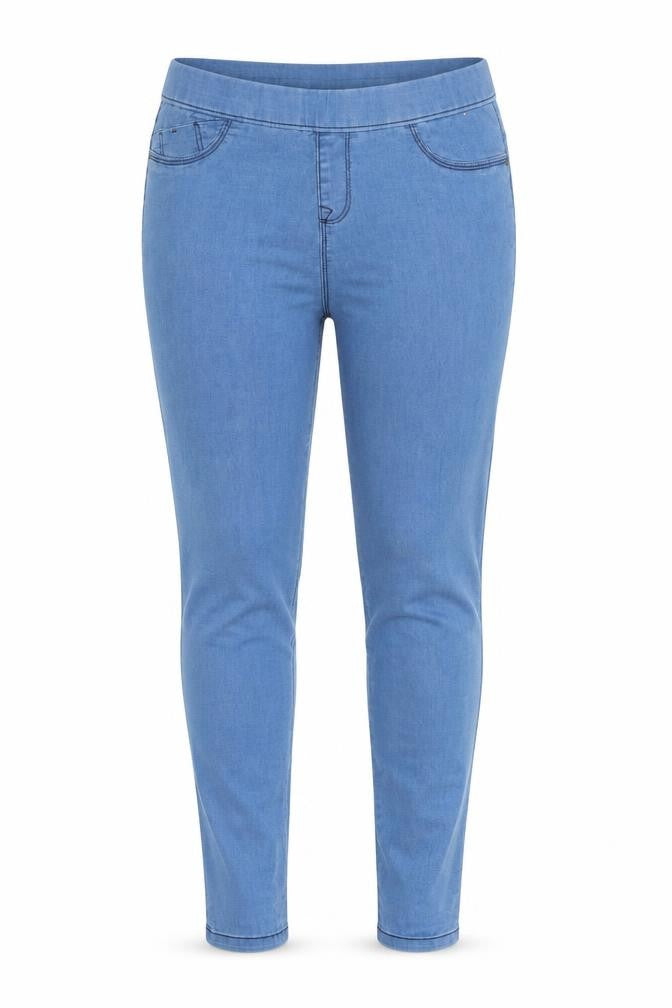 Front view of Denim Co women’s blue jegging trousers, size UK 12, 29-inch leg