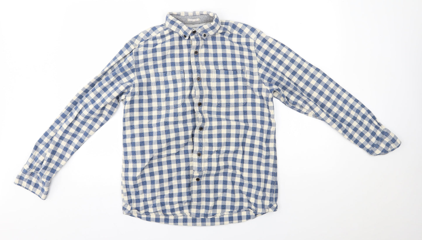 boston crew Mens Blue Plaid   Button-Up Size M