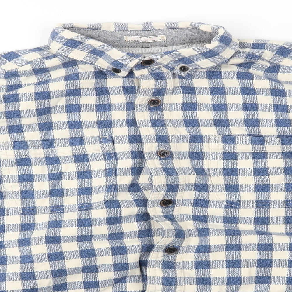 boston crew Mens Blue Plaid   Button-Up Size M
