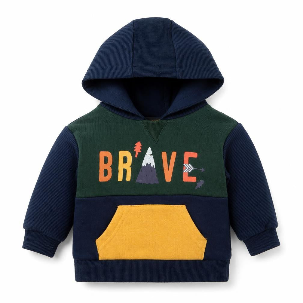 Front view of Primark boys’ multicoloured colourblock basic t-shirt, size 3-6, months - brave