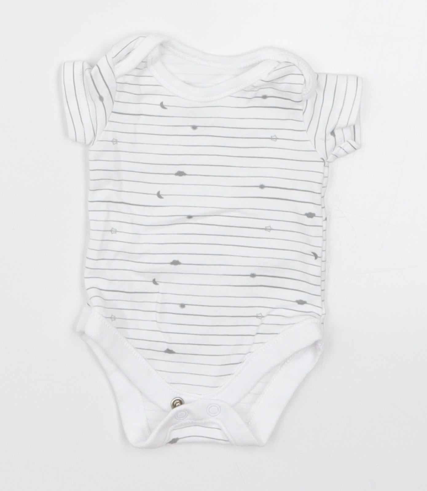 Nutmeg Baby White Striped  Babygrow One-Piece Size Newborn  - Stars Moon Clouds