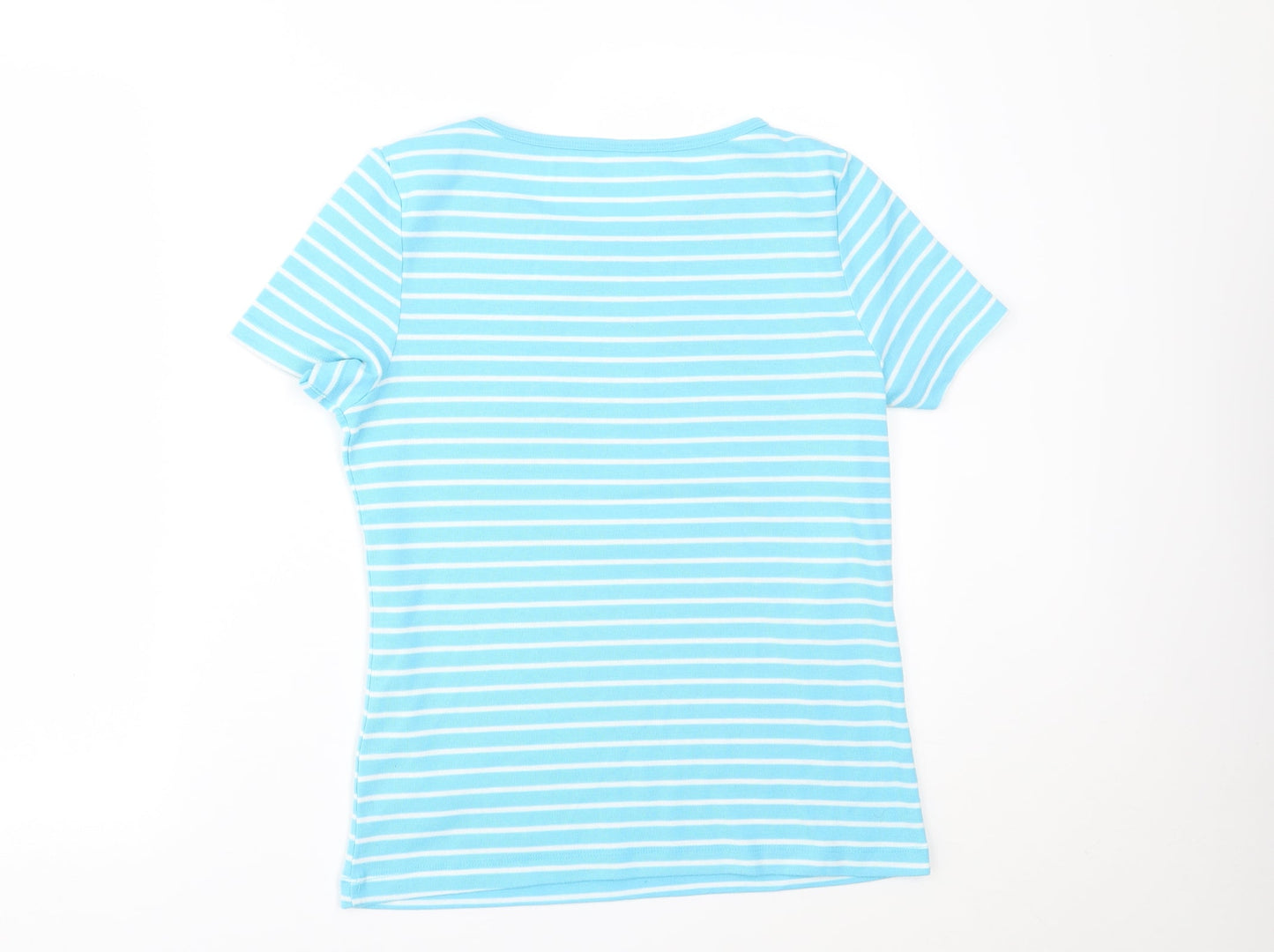 BM Womens Blue Striped  Basic T-Shirt Size S