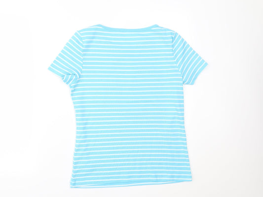 BM Womens Blue Striped  Basic T-Shirt Size S