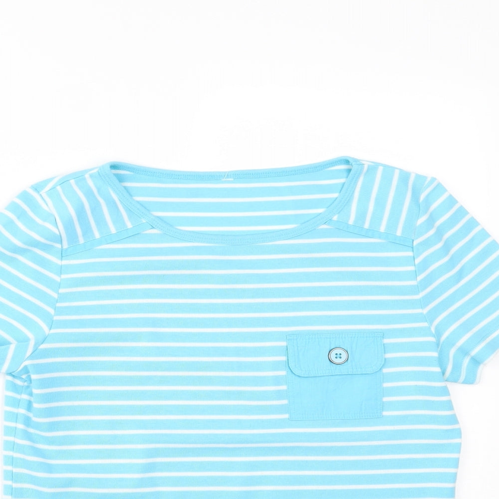 BM Womens Blue Striped  Basic T-Shirt Size S