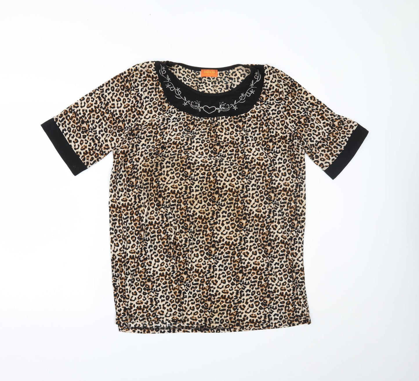 cecilia Womens Brown Animal Print  Basic Blouse Size L