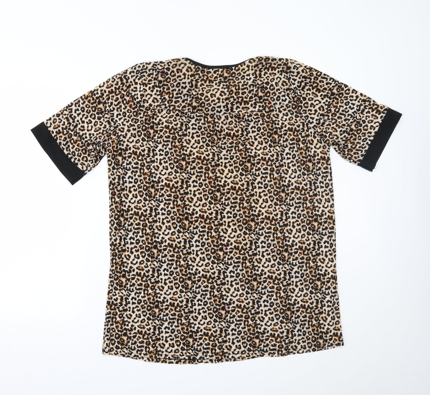 cecilia Womens Brown Animal Print  Basic Blouse Size L
