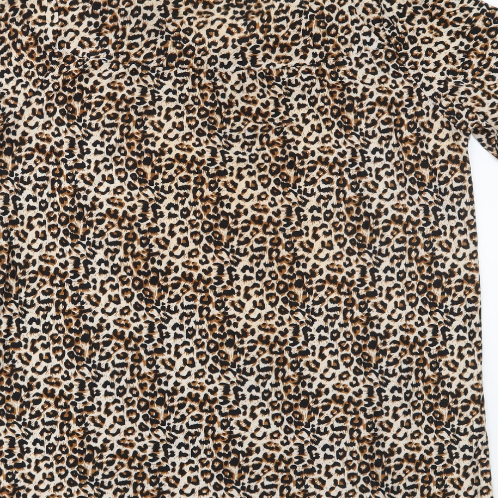 cecilia Womens Brown Animal Print  Basic Blouse Size L