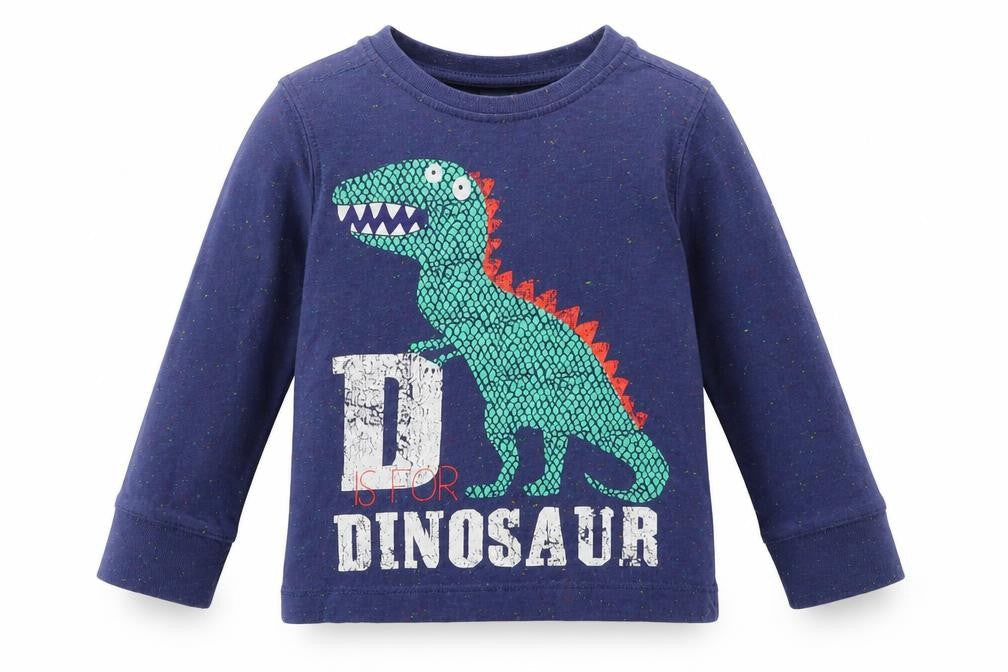 Front view of Mini Club Baby Blue Basic T-Shirt, size 18-24, Months - DINOSAUR