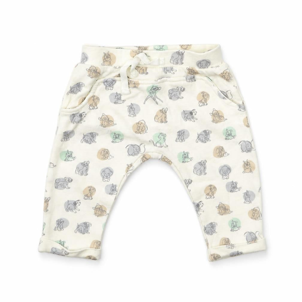 Front view of George Baby Beige Animal Print Jogger Trousers, size 3-6, Months - Lion king