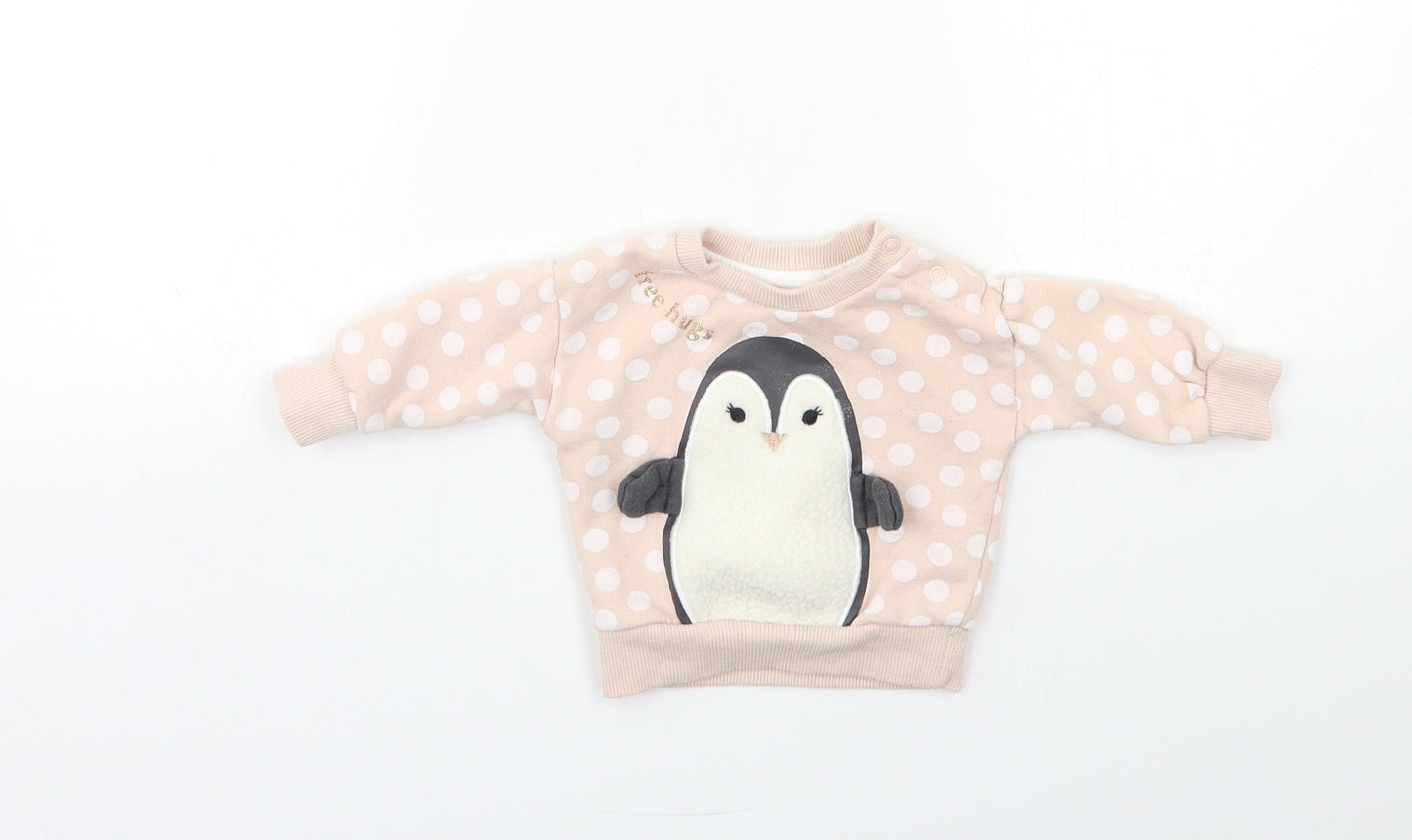 Primark Baby Pink Polka Dot  Pullover Jumper Size 0-3 Months  - PENGUIN
