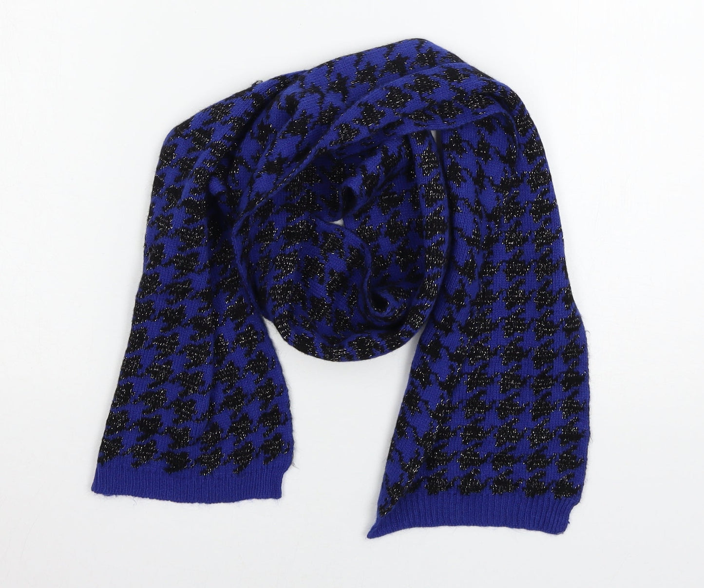 Preworn Womens Blue Houndstooth Knit  Scarf