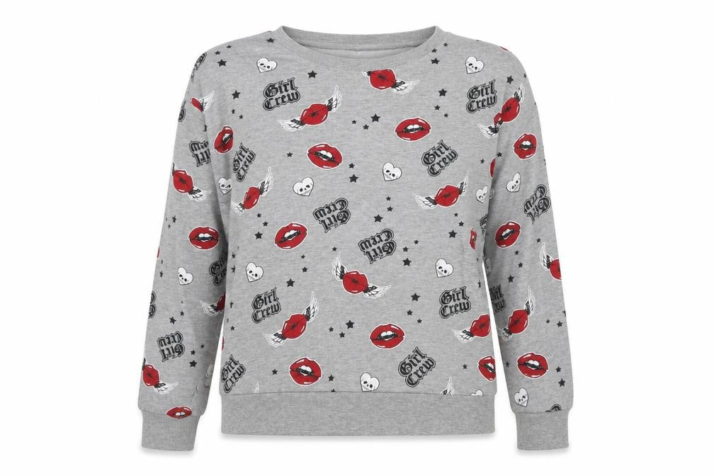 H&M Womens Grey Geometric Jersey Pullover Jumper Size L  - Girl Crew