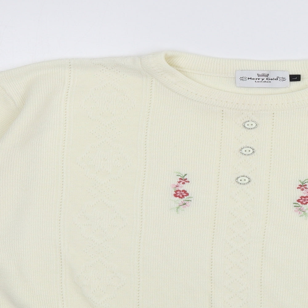 Merry Gold Womens Ivory  Knit Pullover Jumper Size L