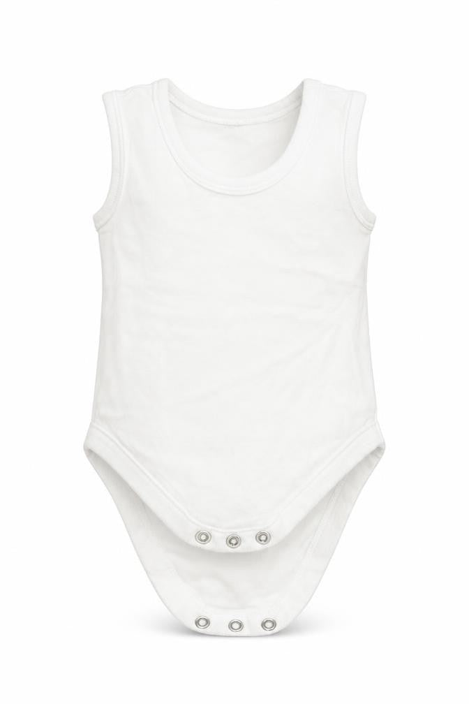 Front view of Nutmeg Baby White Basic Tank, size 3-6, Months