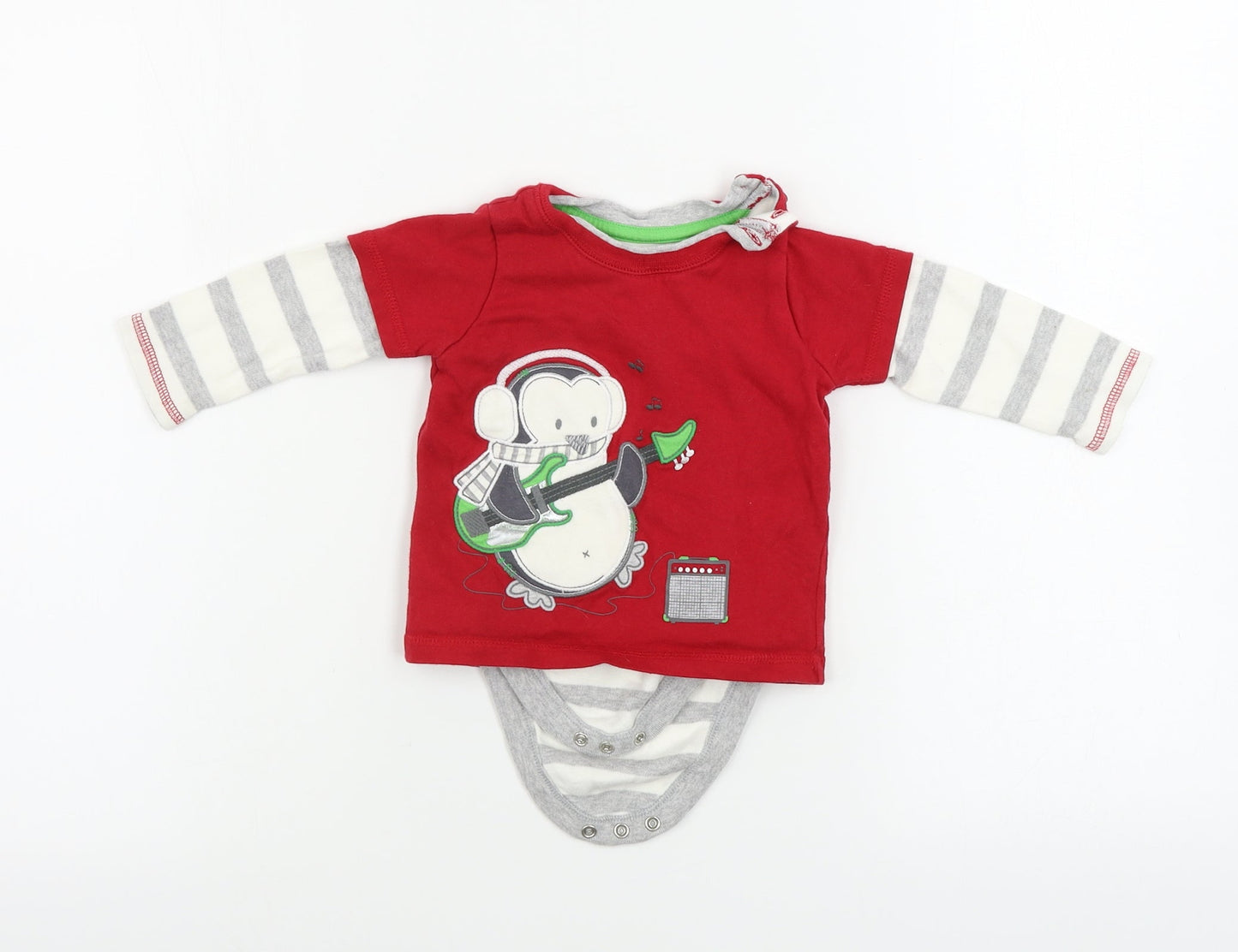 George  Boys Red Striped  Babygrow One-Piece Size 6-9 Months