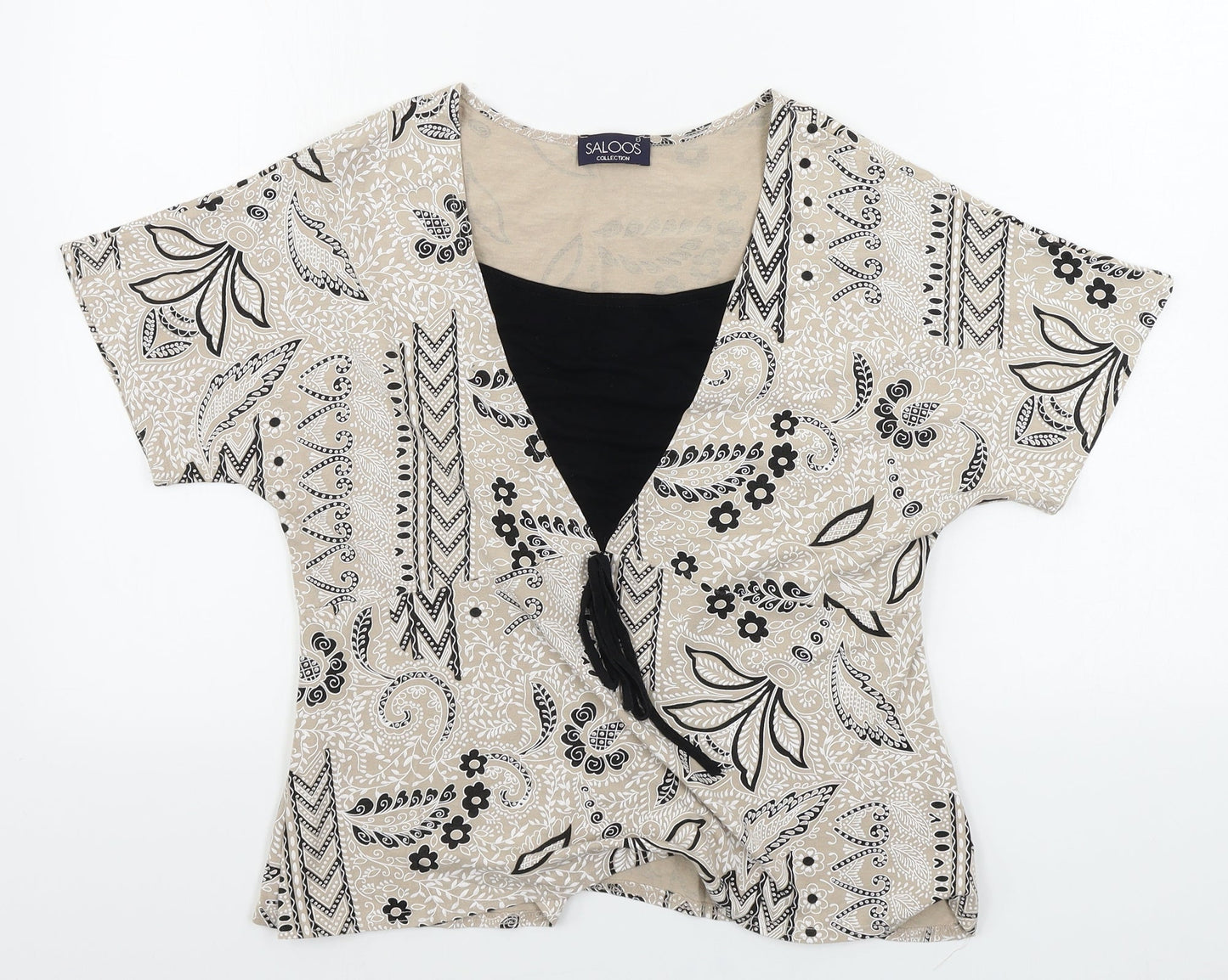 Saloos  Womens Beige Floral  Basic T-Shirt Size L