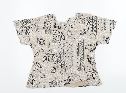 Saloos  Womens Beige Floral  Basic T-Shirt Size L