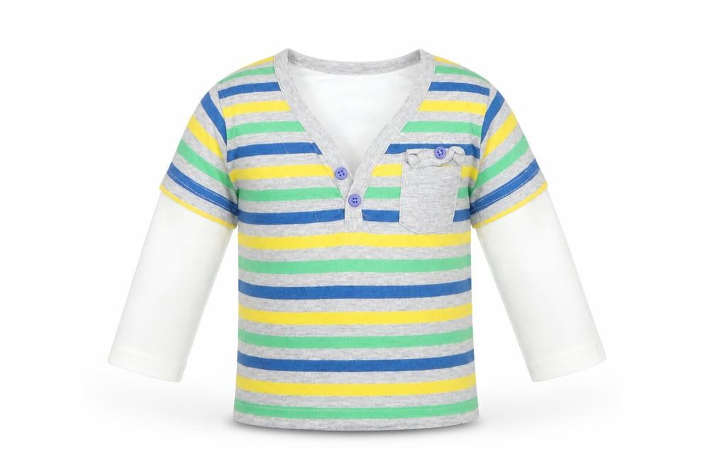 Front view of Early Days Baby Multicoloured Striped Basic T-Shirt, size 6-9, Months