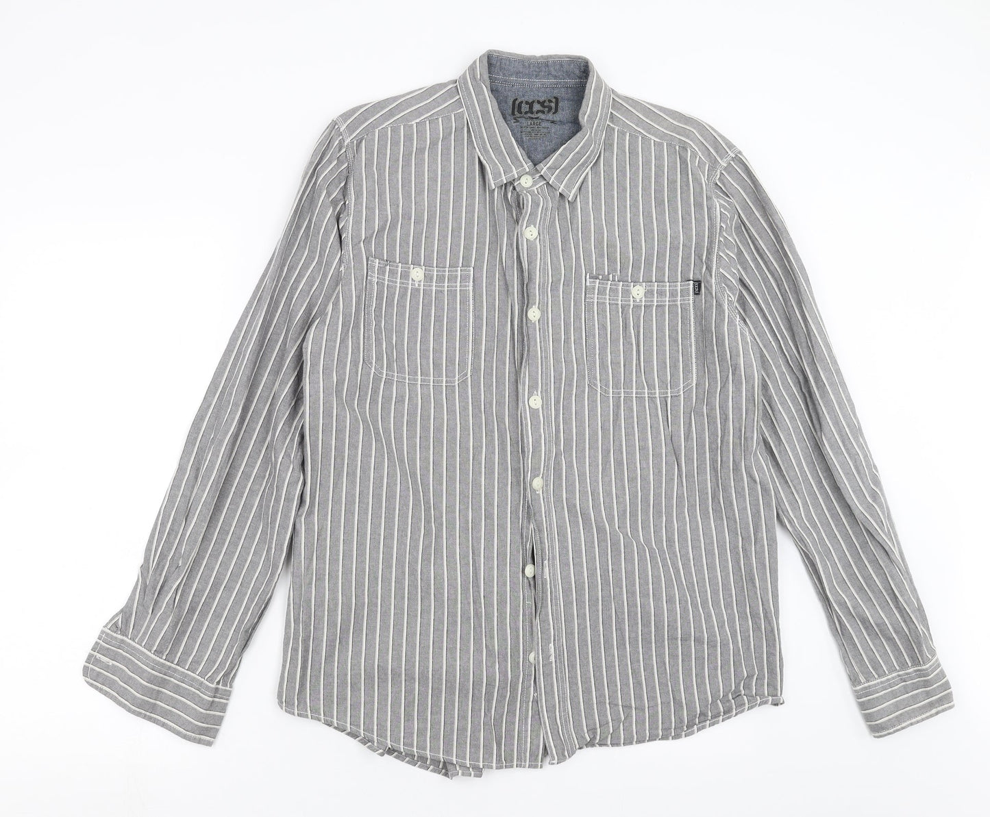 CCS Mens Grey Striped   Button-Up Size L