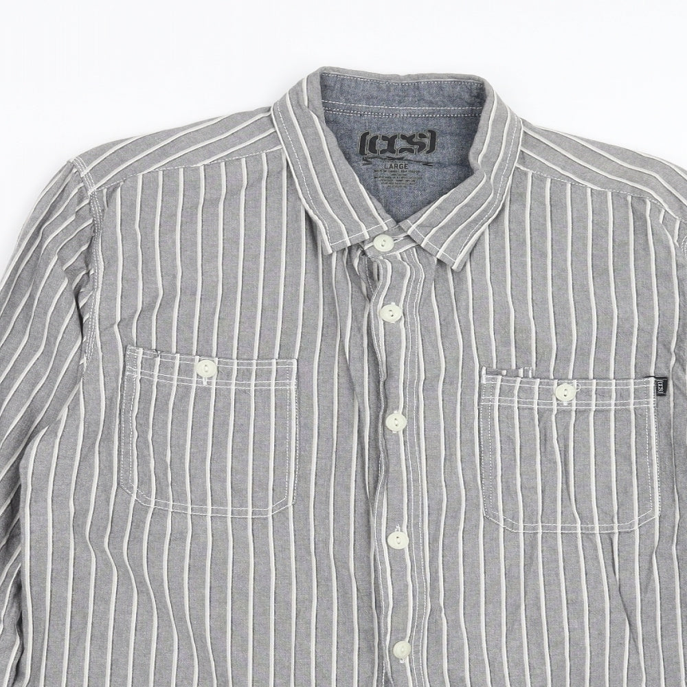 CCS Mens Grey Striped   Button-Up Size L