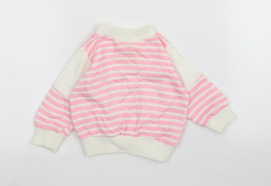 Preworn Girls Pink Striped  Pullover Jumper Size 3-6 Months