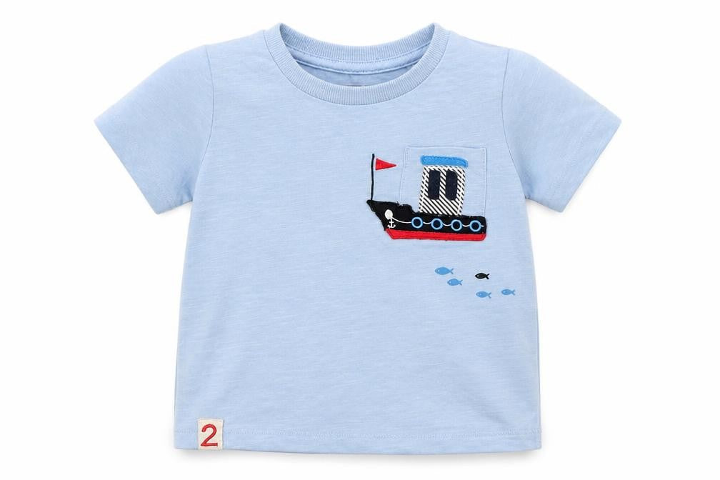 Front view of Next boys’ blue basic t-shirt, size 12, months
