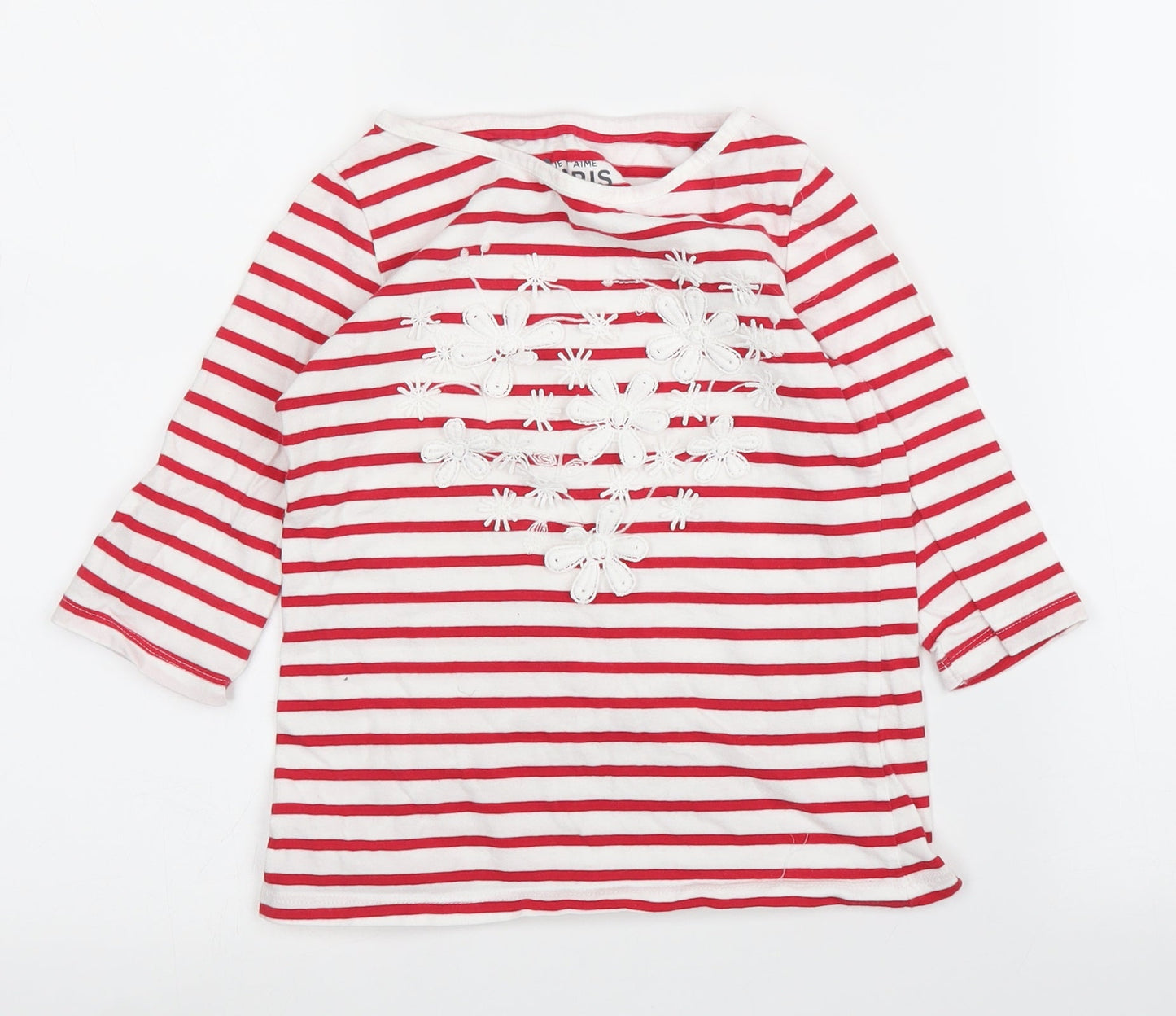 F&F Girls Red Striped  Basic T-Shirt Size 7 Years