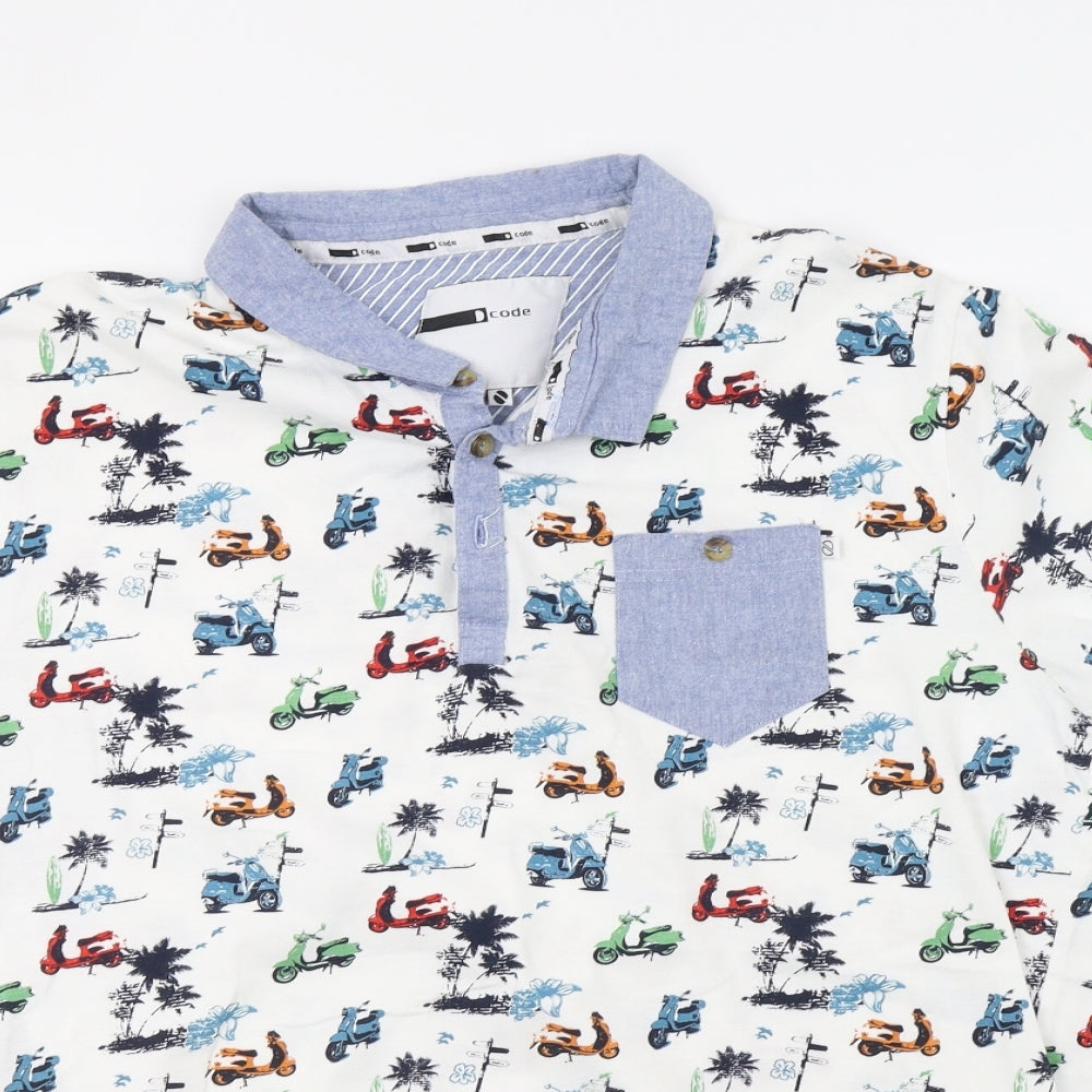 code Mens White Polka Dot   Button-Up Size L