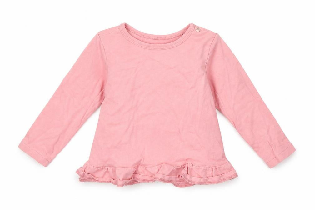 Front view of H&M girls’ pink basic t-shirt, size 9-12, months