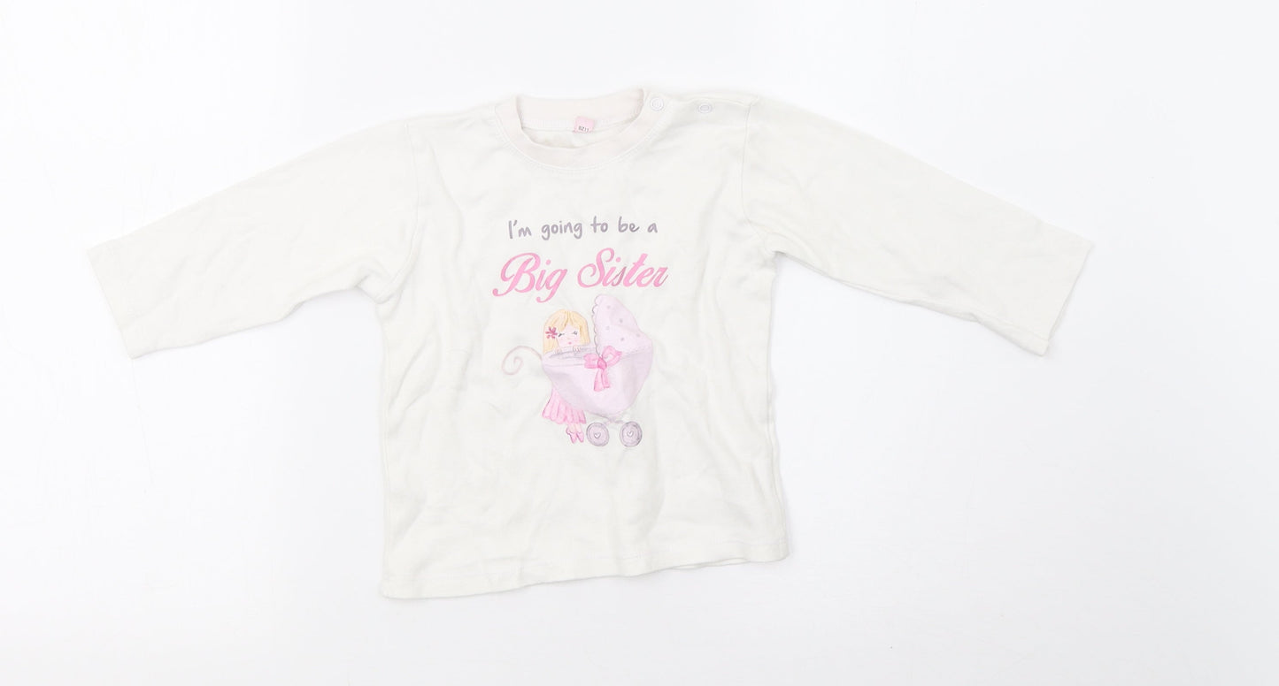 Preworn Girls White   Pullover T-Shirt Size 18-24 Months