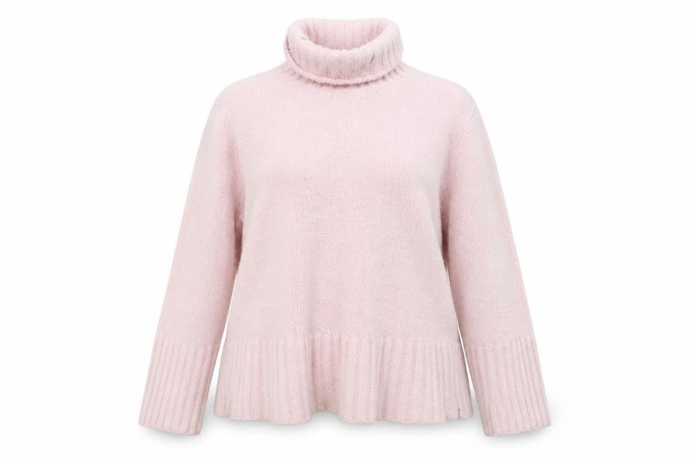 Front view of evie women’s pink knit pullover sweatshirt, size UK 16