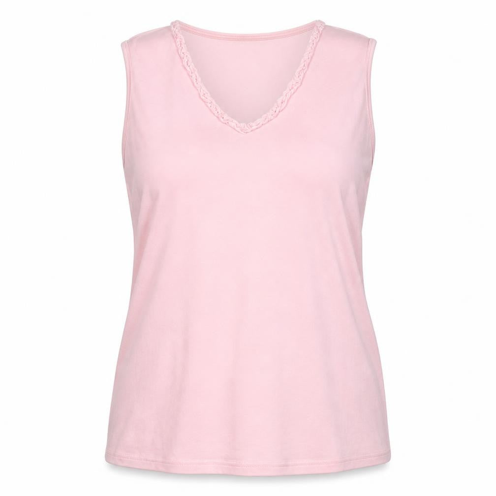 Front view of Casual Club women’s pink basic tank, size UK 16