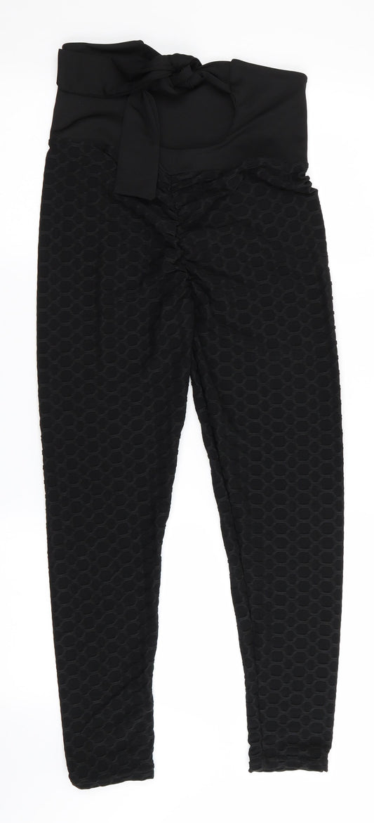 Preworn Womens Black Geometric  Jegging Leggings Size L L25 in - Tie back with Elastication