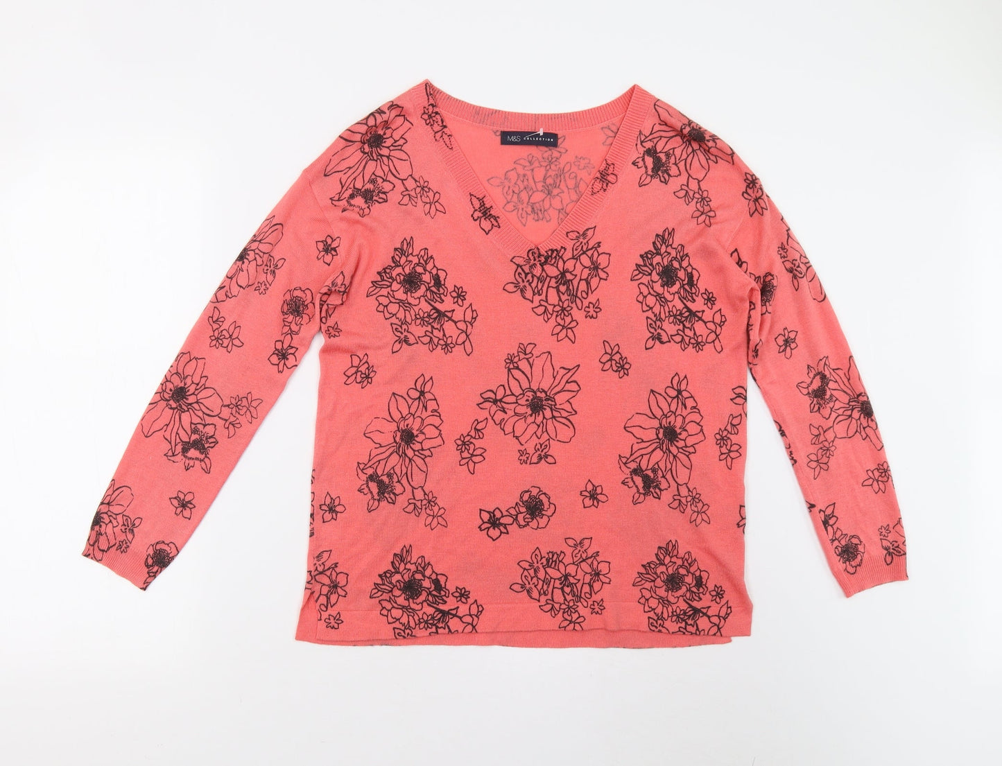 M&S Womens Pink Floral Knit Pullover Jumper Size S