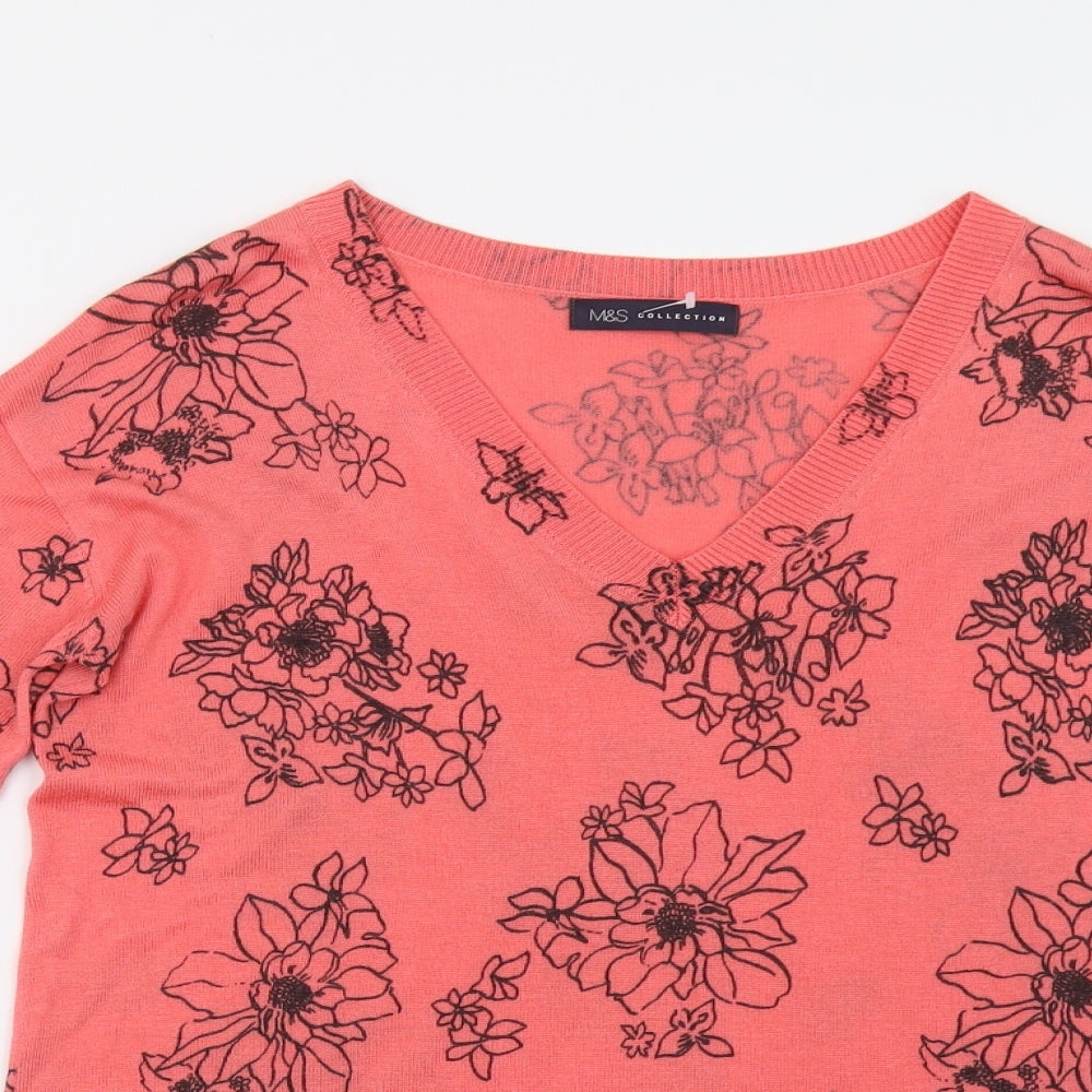 M&S Womens Pink Floral Knit Pullover Jumper Size S