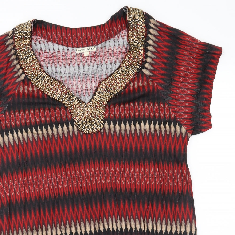 Tommy & Kate Womens Red Fair Isle  Basic Blouse Size 18
