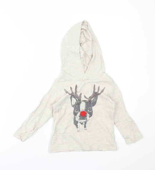 Gap Boys Grey   Pullover Hoodie Size 2 Years  - pug with reindeer antlers
