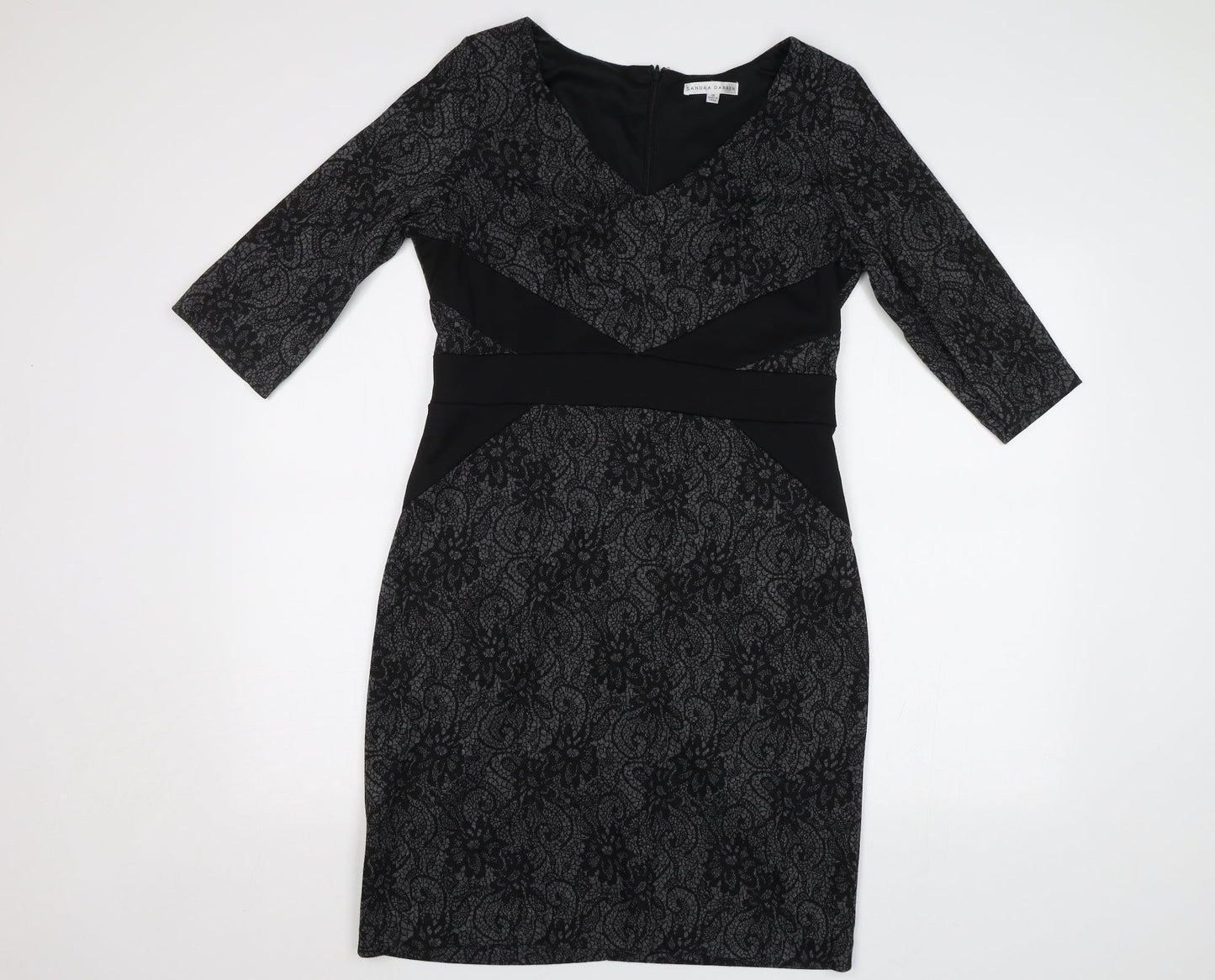 Sandra Darren Womens Black Floral  Bodycon  Size 10