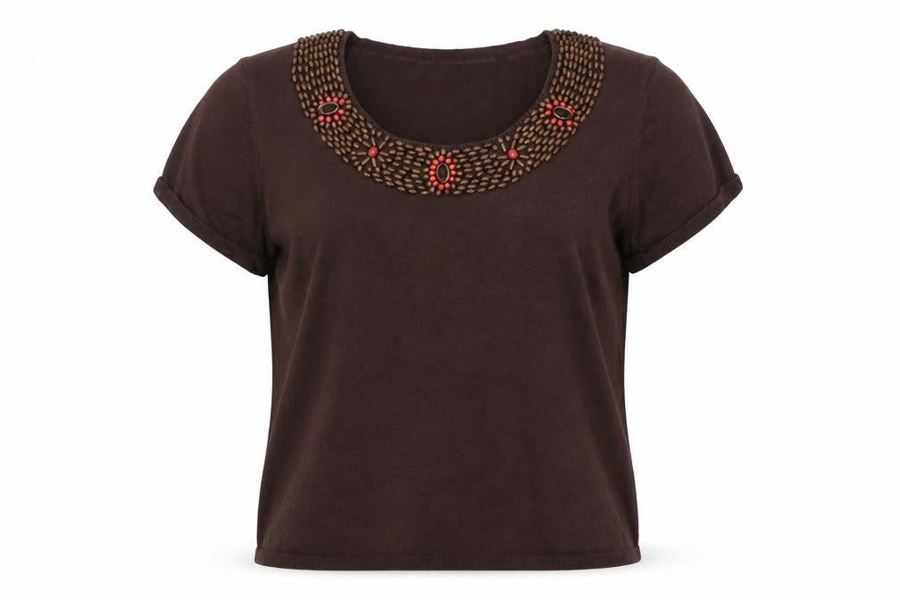Country Casuals Petite Womens Brown Pullover Jumper Size L - Embelished Neckline