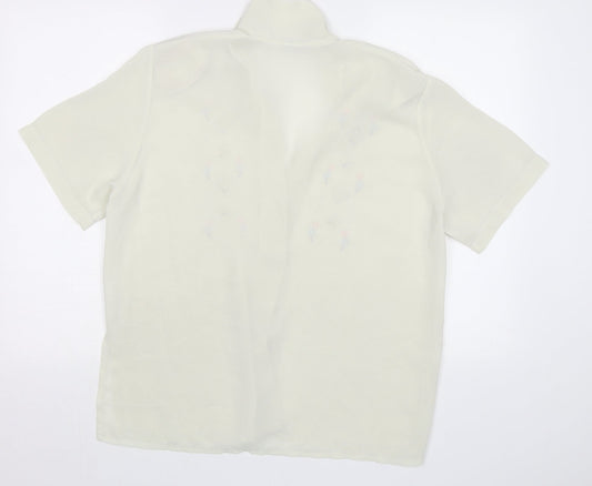 Rosy Womens Ivory Floral  Basic Blouse Size L