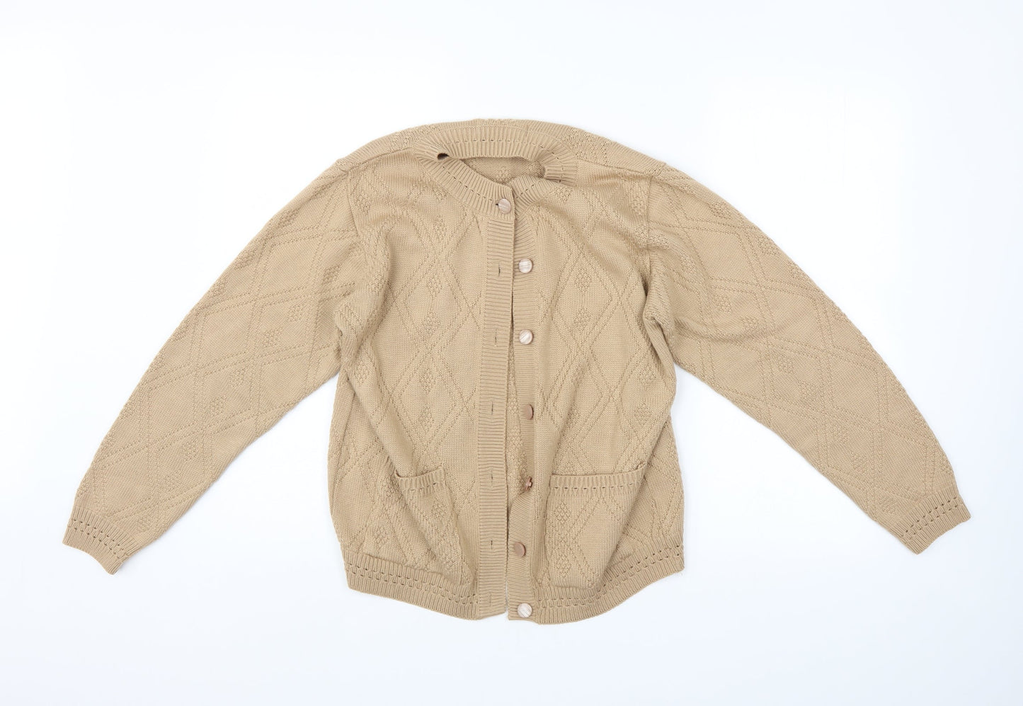 Beaumonde Womens Beige Argyle/Diamond  Cardigan Jumper Size 16