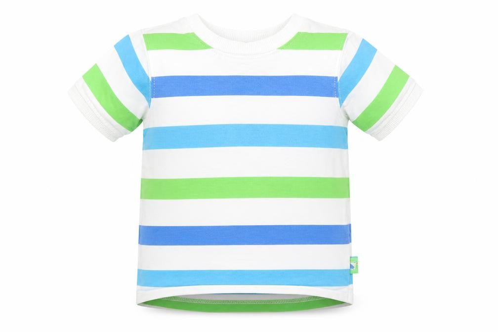 Front view of M Baby Multicoloured Striped Basic T-Shirt, size 9-12, Months