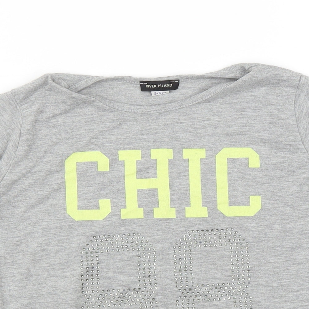River Island Girls Grey   Basic T-Shirt Size 5-6 Years  - Chic 88