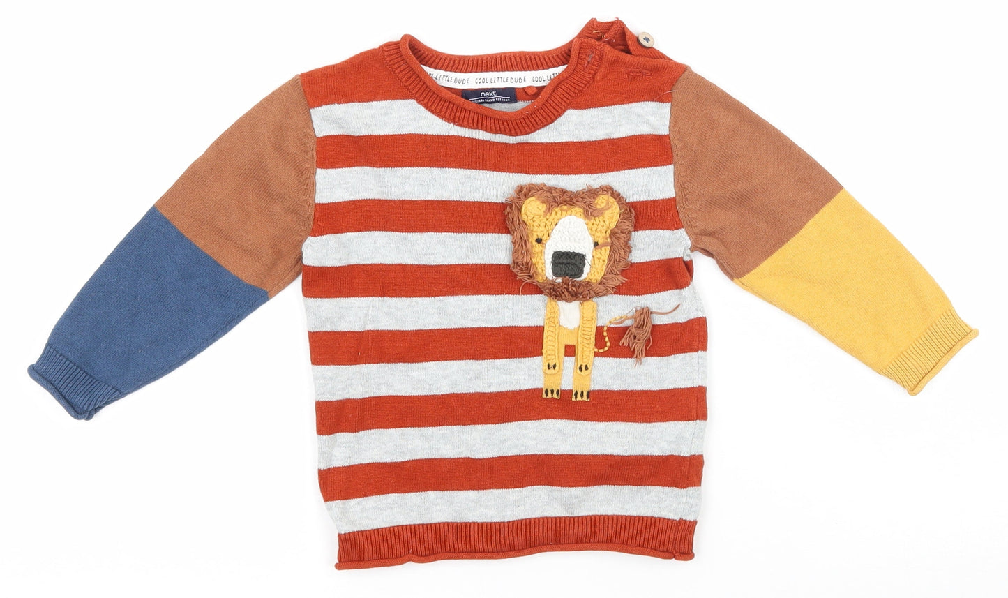 NEXT Boys Multicoloured Striped Knit Basic T-Shirt Size 6-9 Months  - Lion