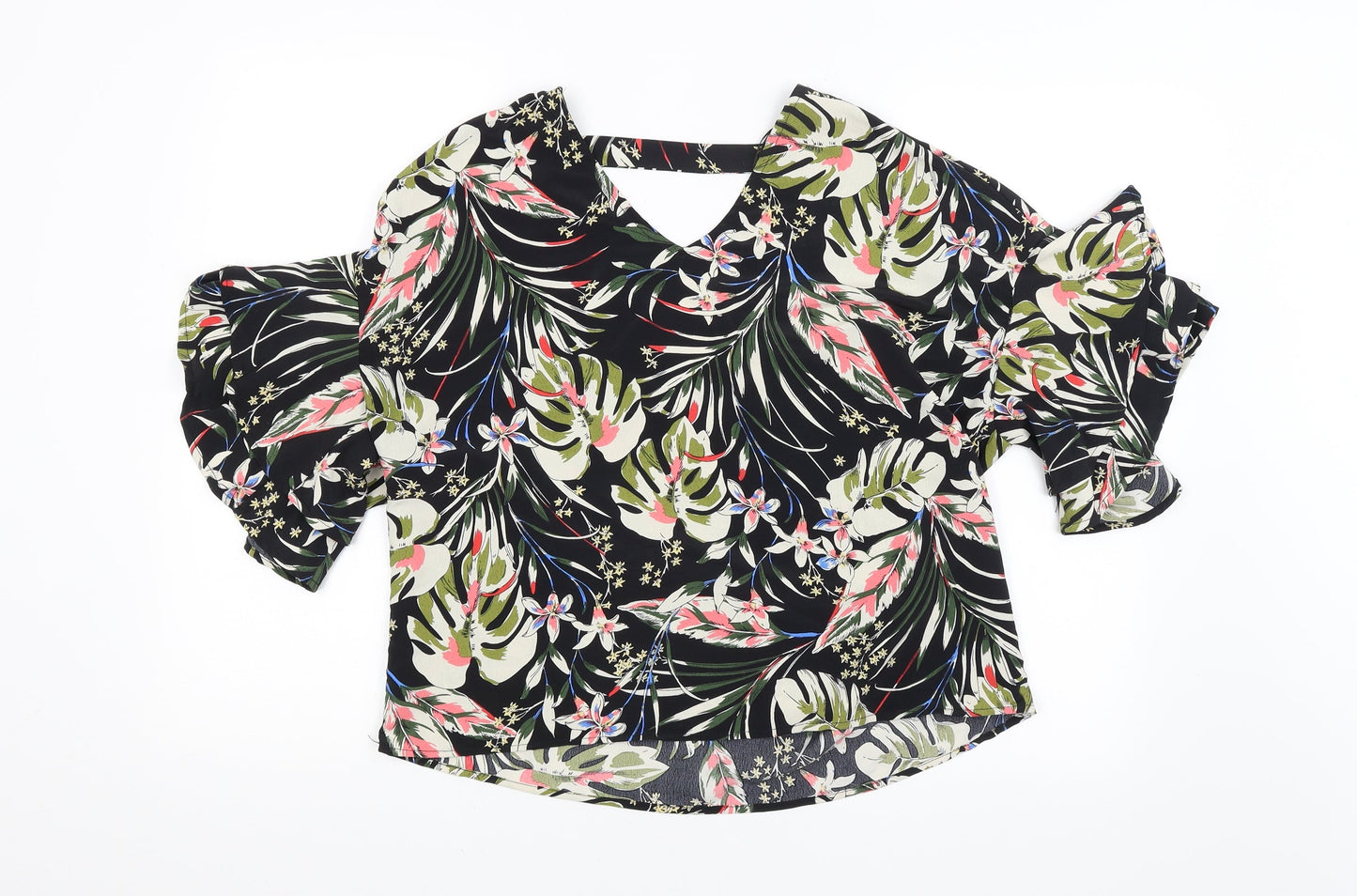 Preworn Womens Black Floral  Basic Blouse Size 8