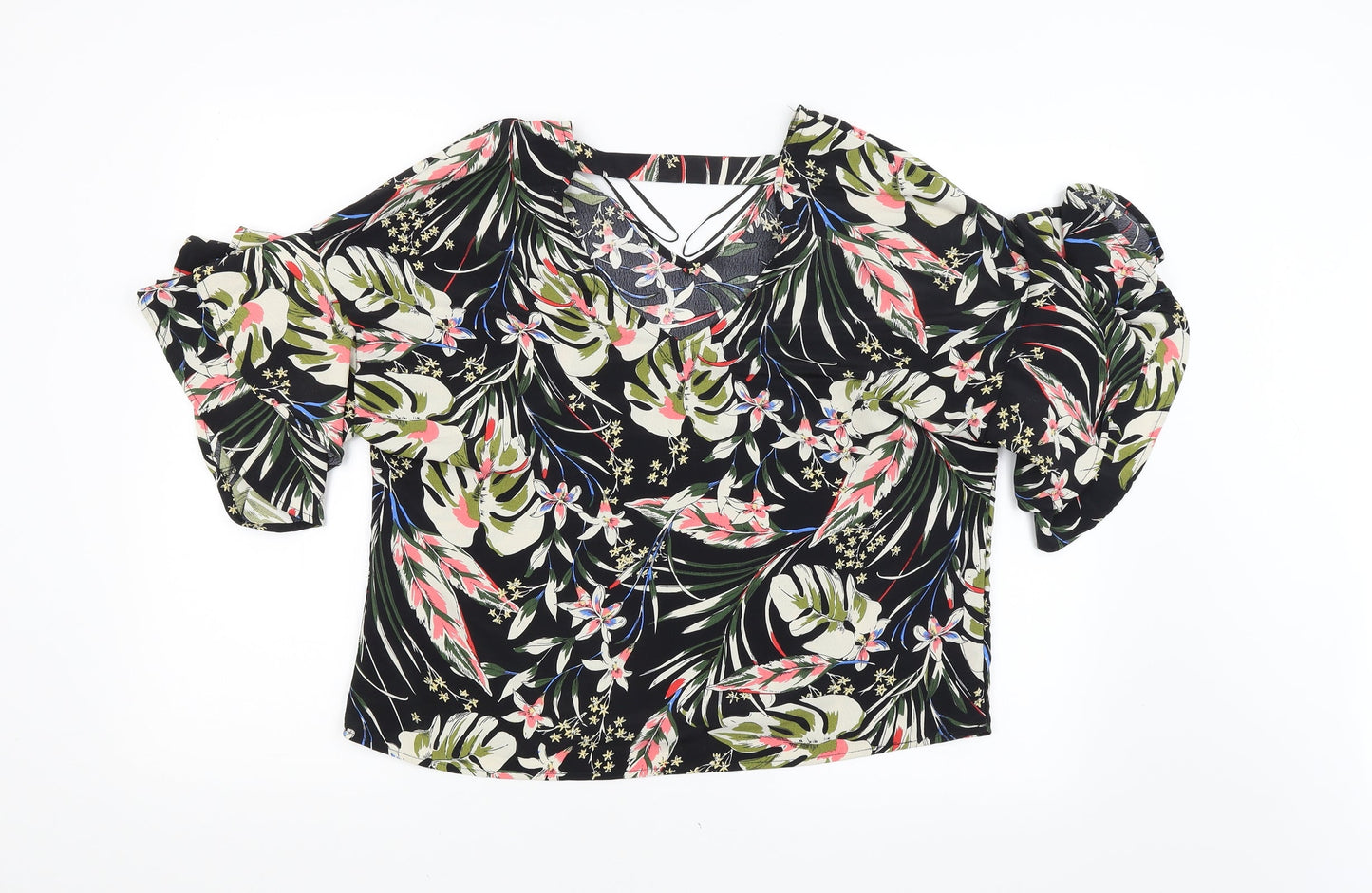 Preworn Womens Black Floral  Basic Blouse Size 8