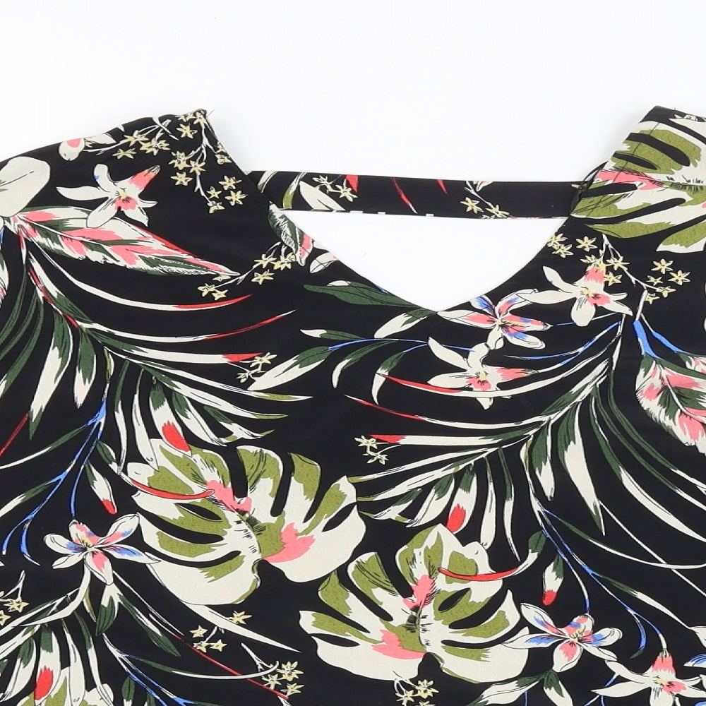 Preworn Womens Black Floral  Basic Blouse Size 8