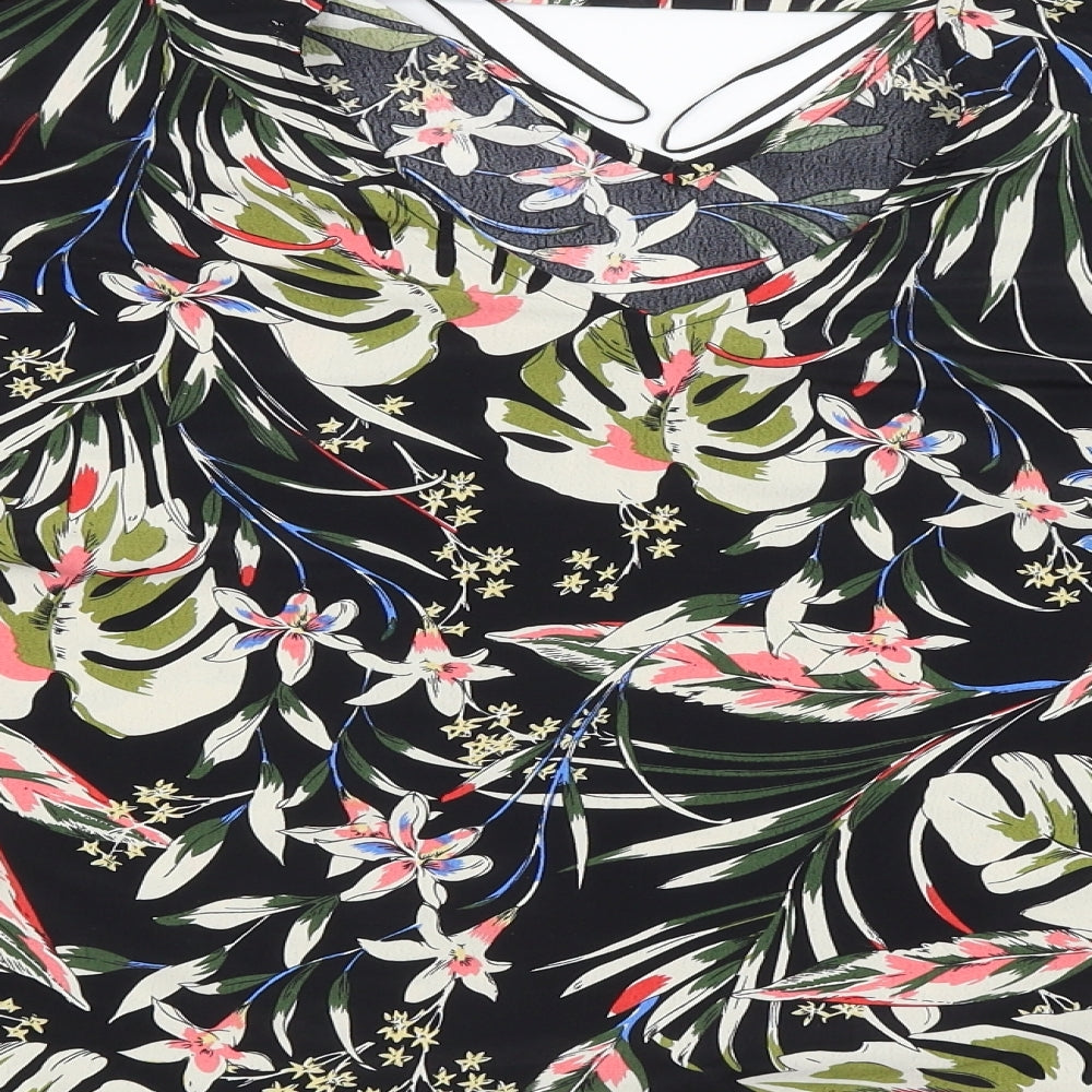 Preworn Womens Black Floral  Basic Blouse Size 8