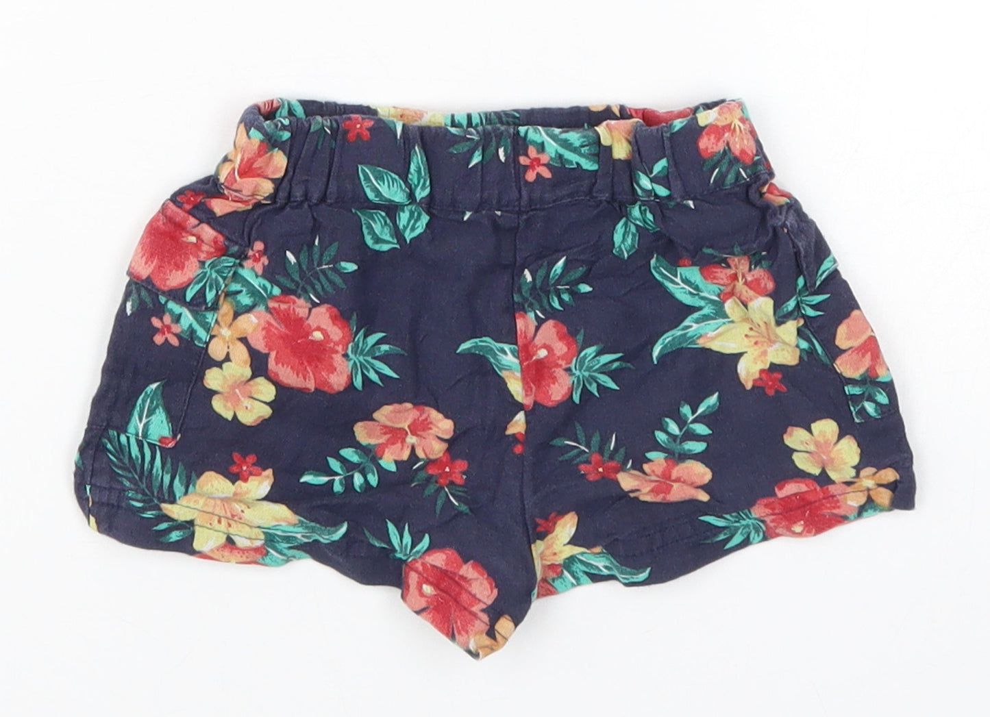 Nutmeg Girls Blue Floral  Cropped Trousers Size 6-9 Months